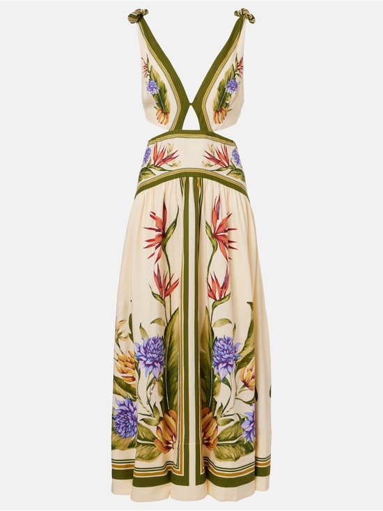 FARM Rio Dresses & Skirts - FARM Rio Cream Maxi Dress with Green Trim and Floral Print